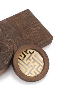 Luxury Arabic <b>Wood</b> Incense <b>Burner</b> with Metal Bowl And Geometric Cutout Lid Handmade Bakhoor Holder <b>for</b> Islamic And Ramadan Gift - Product Image 3