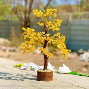 Arbre de guérison en cristal de citrine jaune, arbre à vœux en agate, pierres naturelles en éclats, bijoux d'Halloween - Product Image 1