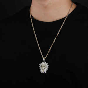 Collar con colgante Unisex Micro Pave de corte brillante de diamante cultivado en laboratorio de lujo, colgantes finos con acabado dorado de Plata de Ley 925 - Product Image 2