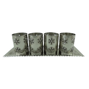Plateau Rectangle Avec Trois Vases À Fleurs En Nickel Antique Argent Décoration Articles Ménagers Bureau Restaurants Hôtels Intérieur Maison - Product Image 3