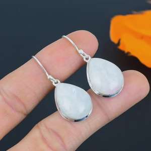 Boucles d'oreilles pendantes en argent sterling avec pierre de lune arc-en-ciel, bijoux faits à la main, pierre de naissance de juin, cadeau élégant pour femmes - Product Image 4