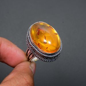 Bague en argent sterling 925 plaqué rhodium, pierre précieuse citrine naturelle, fabrication artisanale, bijoux de luxe, cadeau pour elle, femme - Product Image 1
