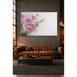 Impression sur toile de branche d'orchidée rose Fida sur fond blanc - Product Image 3