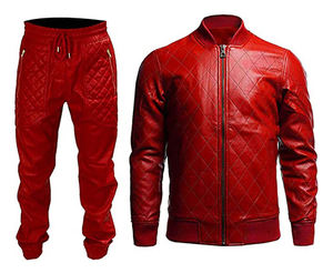 Chándal a prueba de viento para hombre, chaqueta de cuero PU con cremallera, conjunto de dos piezas, chándales ajustados, novedad - Product Image 1