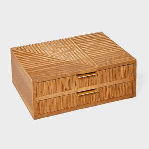 Caja de almacenamiento de madera acanalada hecha a mano, organizador de joyas Rectangular, contenedor de recuerdo rústico, Tesoro decorativo de madera Natural - Product Image 5