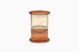 Table d'appoint pivotante moderne, table d'appoint rotative, ottoman de rangement en bois massif écologique et tissu rembourré pour entrée et salon - Product Image 3