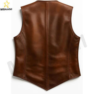 Men Brown Sleeveless V-Neck Leather <b>Waistcoat</b> Vest Premium Real Lambskin, Western Cowboy Motorcycle <b>Casual</b> Style - Product Image 6
