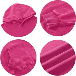 เสื้อฮู้ดขนแกะสไตล์สวมหัวโอเวอร์ไซส์ฮิปฮอปทำโลโก้ตามสั่งบริการ OEM มีกรดซักกระเป๋าจิงโจ้สีชมพู - Product Image 6