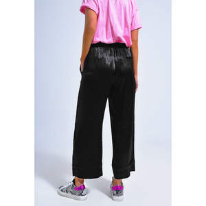 Pantalones de Vestir Anchos de Satén Negro, Cintura Alta, Estilo Casual, con Características Antiarrugas y Transpirables para la Temporada de Otoño - Product Image 6