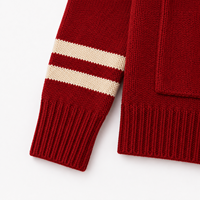 Cardigan universitaire en coton 100% personnalisé pour sororité, avec col châle, broderies, patchs et manches rayées, vente en gros, OEM