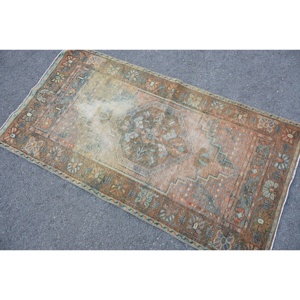 Tapis en laine marron et vert vintage, patchwork de 2,9x5,6 pieds, tissage plat, tapis turc, tapis de salon en latex, décorations de salon, nouveau - Product Image 4
