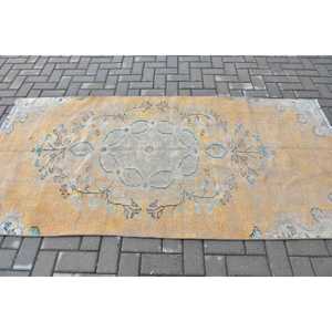 Turkish Vintage Rug 3.8x7.5 ft, <b>Yellow</b> Southwestern <b>Wool</b> Rug - Product Image 3