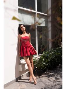 Vestido Mini Ceñido de Algodón 100% Tejido Estilo Dulce Indio para Fiesta, Novia, Boda, Luna de Miel, Regalo de Cumpleaños con Cintura Natural - Product Image 4