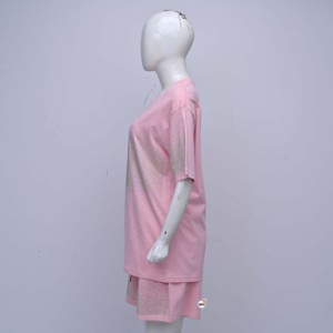 Ensemble T-shirt à manches courtes et short large taille haute pour femme, qualité supérieure, personnalisé, avec diamants cousus, coupe ample, vente en gros - Product Image 4