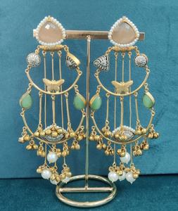 Boucles d'oreilles longues en pierre de Moti et de Monalisa pour femmes, idéales pour les mariages, les occasions festives, les tenues de soirée, qualité supérieure - Product Image 4