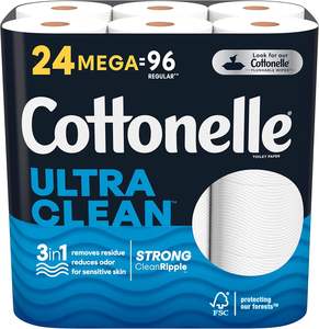 Cottonelle Ultra Clean Mega Bathroom Tissue, <b>White</b>, 312 Sheets Per <b>Roll</b>, Pack Of 24 <b>Rolls</b> - Product Image 5