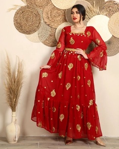2023 élégant dubaï robes de soirée rouge manches évasées col carré brodé Robe Robe perles longue hiver automne veste moyen - Product Image 4