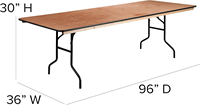 Table d'événement rectangulaire pliable en contreplaqué avec plateau naturel, table de banquet portable pour toutes occasions