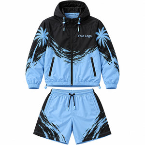 Conjunto de Chaqueta Cortavientos y Pantalones Cortos para Hombre, Diseño Moderno, Transpirable, Color Sólido, Tallas Grandes, Logotipo Personalizado, Estilo Urbano - Product Image 1