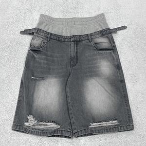OEM Custom Streetwear Double Waist Denim <b>Short</b> Pants Distressed Acid Wash <b>Vintage</b> Patchwork Jorts Sun Faded Jeans <b>Shorts</b> <b>Men</b> - Product Image 6