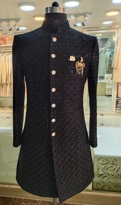 NEW STYLISH SEQUENCE EMBROIDERY on BLACK SHERWANI WITH <b>PANT</b> DRESS & ALSO MATCHING SHOE WITH DRESS for PARTY-WEAR/WEDDING @ 2023 - Product Image 2