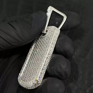 Nouveau pendentif Hip Hop rectangulaire Modish entièrement glacé rond brillant cultivé en laboratoire VVs D diamant incolore or blanc 10K pour les hommes - Product Image 4
