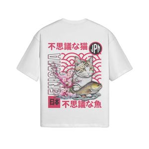 Camiseta Tradicional Japonesa con Diseño de Gato, Transpirable, de Algodón Puro Lavable en Agua, Estilo Vintage Retro, de Media Manga - Product Image 1