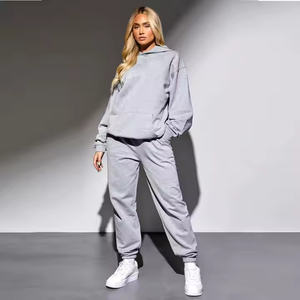 100% algodón poliéster ajuste relajado cintura alta mujeres Jogger gris claro Marl mujeres chándal transpirable personalizado - Product Image 5