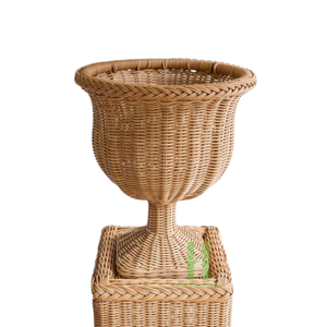 Ensemble de 3 Vase de table moderne pour décoration Vases de sol en rotin faits à la main Vase urne en rotin Pot de fleur en rotin Conception et emballage OEM - Product Image 4