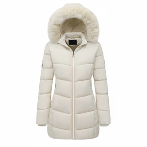 Hooded Logo Puffer Jacket for Women Autumn/Winter ELEGANT Solid Breathable Woven Loose Casual Top <b>Padded</b> Lining Cotton/Bamboo - Product Image 5