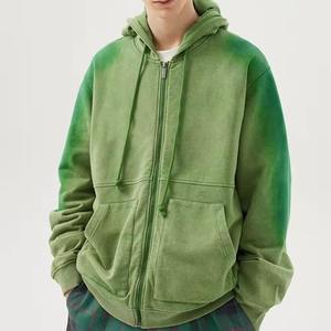 Sweat-shirt streetwear personnalisé délavé au soleil, épaules tombantes, lourd, surdimensionné, à fermeture éclair, broderie de patch, unisexe, prix de gros - Product Image 4