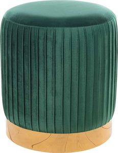 Taburete Redondo Alto Apilable Nórdico, Tapizado en Terciopelo Verde con Base Dorada, Reposapiés, Asiento Adicional, Otomana - Product Image 2