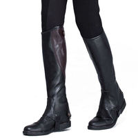 Bottes d'équitation en cuir pleine longueur noires avec fermeture éclair latérale pour l'équitation, style demi-chaps en cuir souple pour cavaliers