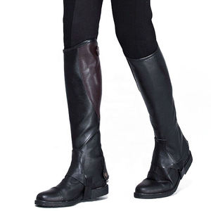 Leather Riding Boots Full-Length Black With Side Zip Closure For Equestrian Use Soft Leather Style <b>Half</b> <b>Chaps</b> for Horse Riders - Product Image 1