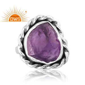 Anillo apilable de piedras preciosas de amatista en bruto Natural de plata esterlina más vendido, fabricante de joyas - Product Image 2