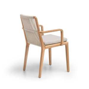 เก้าอี้ไม้สักไม้กุหลาบไม้เนื้อแข็งพร้อมที่วางแขนและที่นั่งเชือกทอสําหรับรับประทานอาหารในร่ม - Product Image 2