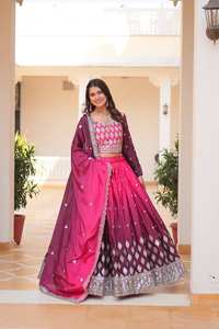 Multicolor bordado de seda boda Lehenga suave Chinon nupcial Georgette Lehenga ropa india y paquistaní - Product Image 5