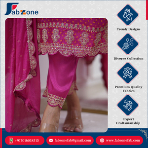 Nueva colección de diseñador Pure Chinnon bordado pesado completamente cosido listo para usar Dori-Sequence Work Top-Bottom Dupatta Set - Product Image 5
