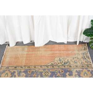 Vintage 2 X 3,6ft alfombra turca naranja púrpura clásico rectángulo Patchwork diseño lana viscosa Material para sala de estar dormitorio látex - Product Image 2