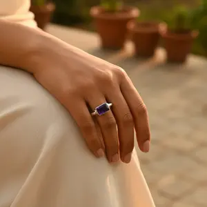 Bague en argent 925 avec améthyste pour femmes, bijoux fantaisie, cadeau - Product Image 1