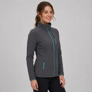 Chaqueta de Forro Polar Gris para Mujer, Cuello Alto, Manga Larga, Cierre de Cremallera, Resistente al Viento, Color Sólido, Exterior de Poliéster, Ropa de Otoño - Product Image 2