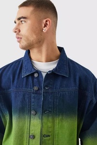 Veste coupe-vent de rue personnalisée pour hommes d'automne Denim multicolore avec tenue personnalisable à motif de rayures lavées - Product Image 3