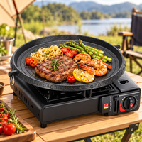 Ensemble de réchaud à gaz butane portable, plaque de cuisson ronde antiadhésive de 32 cm, facile à nettoyer, kit de cuisine pour pique-nique en plein air