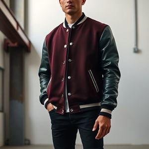 Veste d'université de conception recadrée OEM pour hommes, design vintage, commande en gros, manches en cuir, laine 380 GSM, usine directe au Pakistan - Product Image 6