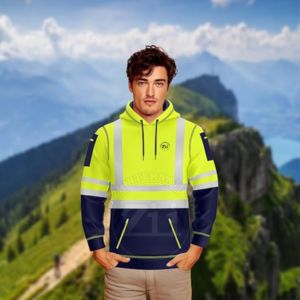 Sweat-shirt à capuche à fermeture éclair personnalisé Caractéristiques de sécurité réfléchissantes Polaire à manches longues en polyester et coton mélangé pour la nuit en plein air - Product Image 6