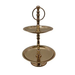 Présentoir à gâteau de forme ronde en métal à 2 niveaux au design unique, fini or, pour un anniversaire, un événement, une fête, vente en gros en vrac - Product Image 2