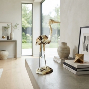 Handcrafted <b>wooden</b> bird malon sculpture <b>rustic</b> teak bamboo root animal statue flamingo heron table floor accent decoration setup - Product Image 4