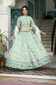 Lehenga Choli de Algodón de Alta Calidad con Estampado a Mano, Reversible y de Secado Rápido para Mujer, Estilo Tradicional para Bodas y Fiestas, Exportación - Product Image 4