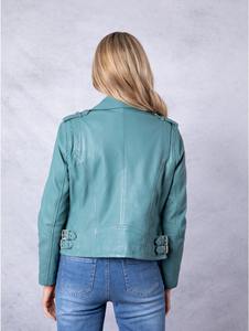 Veste universitaire asymétrique en peau de mouton véritable bleu sarcelle pour femme, fermeture éclair, doublure en coton doux, respirant et écologique, mode hiver - Product Image 3