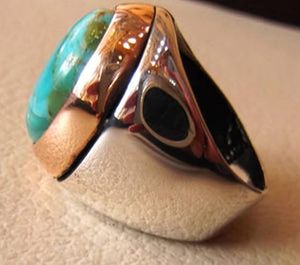 Wholesale <b>Mens</b> <b>Ring</b> Natural Arizona Turquoise Gemstone December Birthstone Ottoman Style <b>Ring</b> Jewelry 925 Sterling Silver <b>Ring</b> - Product Image 2